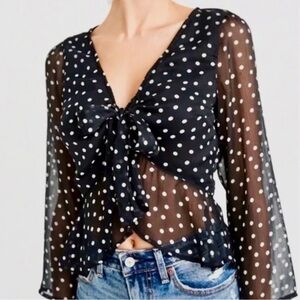 Abercrombie &Fitch sheer polkadot top crop ruffles size XS